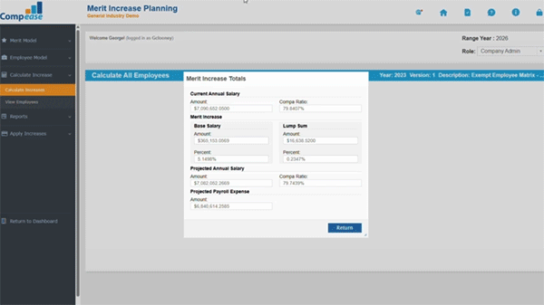 Compease Merit Pay Modeling Screenshots